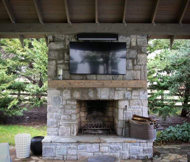 Exterior Hand Hewn Cedar Beam with Greystone Stain